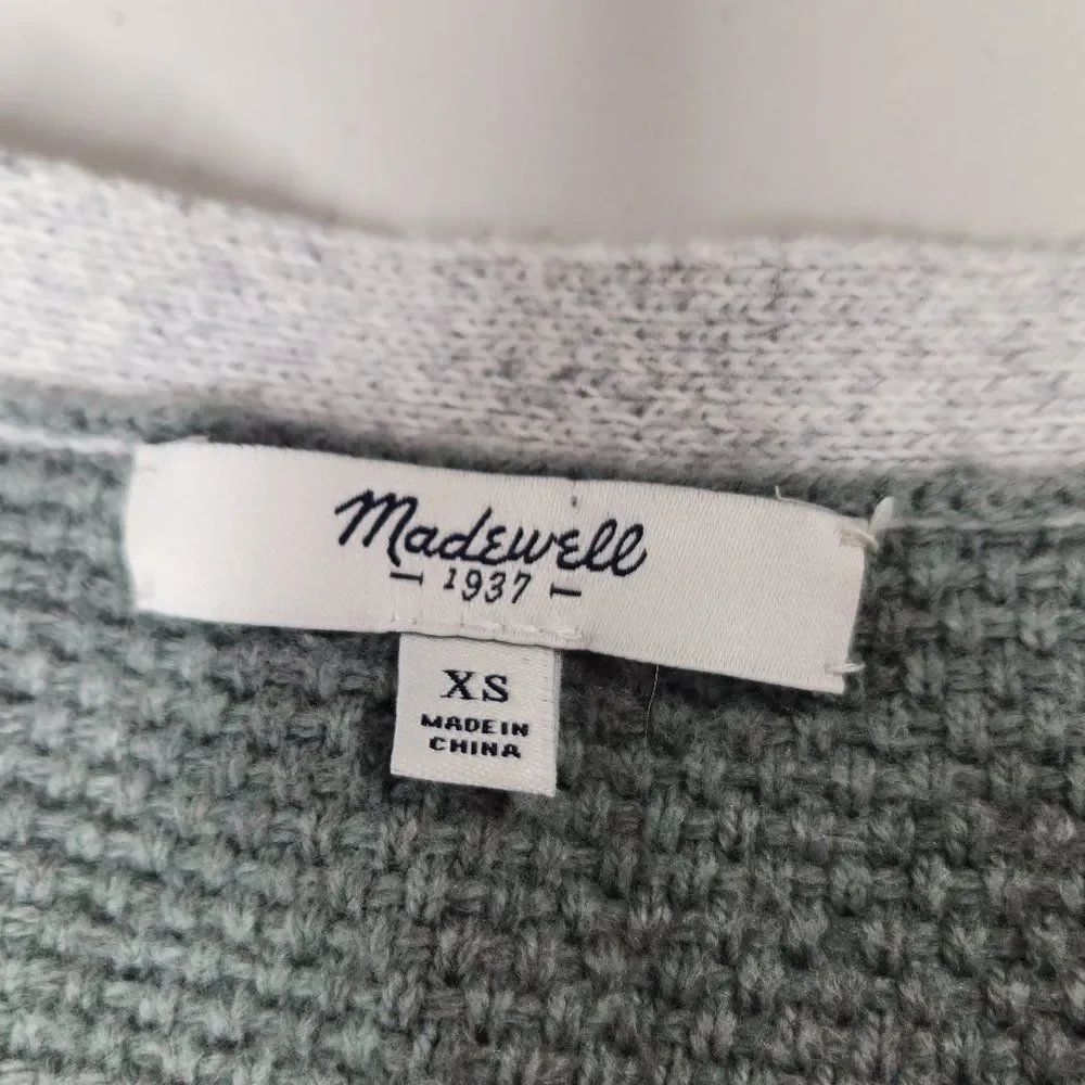 Madewell White and Green Feature Pullover Sweater in Colorblock Size XS